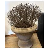 15-Inch Stone Planter with Plant Remnants