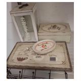 Wood Decor Set With Hooks, Boxes, & Lantern