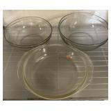 Three Clear Glass Baking Bowls