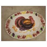 Oval Ceramic Platter with Turkey and Fruit Design