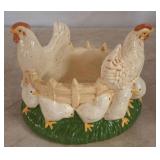 Ceramic Hen And Chicks Basket Decoration