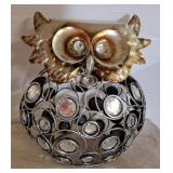 Metal Owl Sculpture with Gemstone Accents