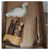 Ceramic Pelican Sculpture and Bellini Metal Vase