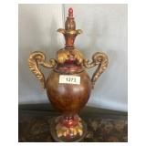 18-Inch Decorative Wooden Urn with Gilded Accents