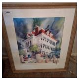Framed Watercolor Painting of House Scene RM4