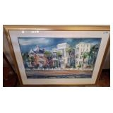 Framed Watercolor Scene of Coastal Architecture RM