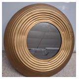 Round Gold-Toned Wall Mirror with Ribbed Frame