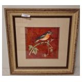 Framed Bird Illustration on Red Background rm4
