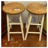 White Wooden Stools with Woven Seats