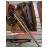 Hand Tools Including Hammer and Square