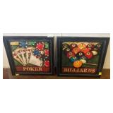 Two Framed Poker and Billiards Prints