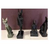 Four Egyptian-Style Cat and Deity Figurines