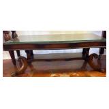 Glass-Top Wooden Coffee Table with Scroll Legs