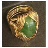 Nephrite Ring with Gold-Tone Wire Setting