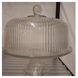 Ribbed Glass Cake Stand with Dome Lid
