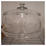 Glass Cake Stand with Dome Lid and Etched Design