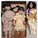 Three Native American-Style Porcelain Dolls