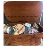 Wooden Basket with Assorted Ribbon Spools