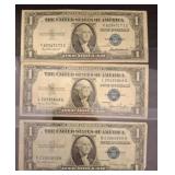 Three U.S. Silver Certificate $1 Notes