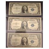 Three US $1 Silver Certificates (Series 1935)