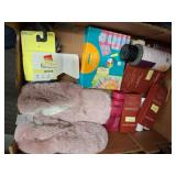 Box Lot: Personal Care Items and Slippers