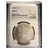 1884-O Morgan Silver Dollar, NGC MS 63