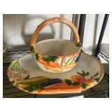 Ceramic Basket and Tray with Vegetable Motif
