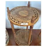 Carved Two-Tier Wooden Side Table, 14x28