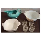Fiesta Pitcher, Glasses, and CorningWare Set