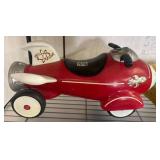 Red Retro Rocket-Themed Ride-On Toy