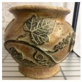 Earthenware Vase With Leaf Motif Relief
