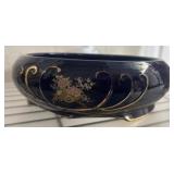 Cobalt Blue Ceramic Bowl with Floral Motif