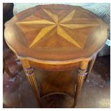 Inlaid Wood Side Table With Star Pattern Top