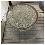 Pressed Glass Bowl and Etched Glass Plate Set