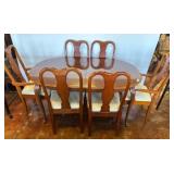 Oval Dining Table with Two Leaves, 6 Chairs