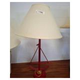 Red Metal Table Lamp with Sailboat Design