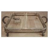 Silver-Plated Serving Tray with Glass Inserts