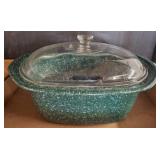 Green Speckled Enamelware Baking Dish with Lid