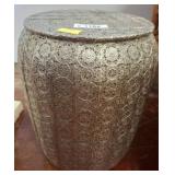 Metal Drum-Style Stool with Decorative Cutouts