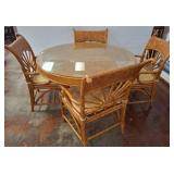 Rattan Dining Set with Glass Top, 5 Pieces