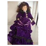 Porcelain Doll in Purple Velvet Victorian Dress