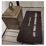 Metal Box with Lid and 6-Piece Fondue Fork Set