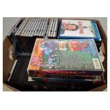 Box Lot of DVDs, CDs, and Disney VHS Tapes