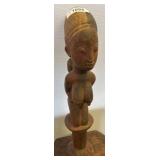 22ï¿½ Carved Wood Female Figurine on Pedestal Stand