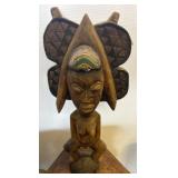 Carved Wood Figurine With Beaded Accent, 24"