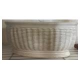White Ceramic Basketweave Oval Bowl