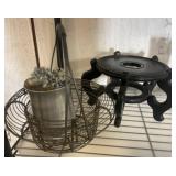 Black Circular Stand and Metal Wire Basket