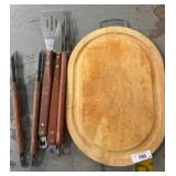 Wooden Cutting Board and Grill Tool Set