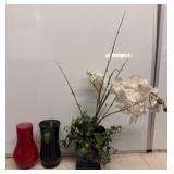 Two Vases and Artificial Orchid Arrangement