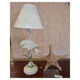 Starfish Display and Dolphin Motif Table Lamp